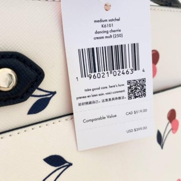 NWT Kate Spade Dancing Cherries Leather Shoulder Bag Crossbody Cream White Blue - Picture 5 of 16